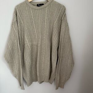 Tosani Sweater Crew Neck Cable Knit Classic Style Tan/Taupe EUC Cotton XL
